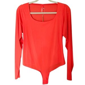 Women's NWT SKIMS Jelly Sheer Thong Bodysuit Poppy 3X Long Sleeve